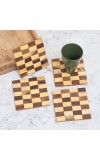 Brown Check Pattern Wooden Coasters - Pack of 4