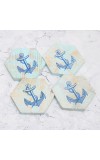 Handmade Wooden Coasters with Anchor Pattern - Pack of 4