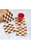 Modern Brown and White Pattern Wooden Coasters - Pack of 4