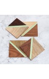 Handmade Brown and Green Wooden Coasters - Pack of 4