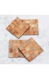 Brown Check Pattern Wooden Coasters - Pack of 4