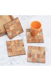 Brown Check Pattern Wooden Coasters - Pack of 4