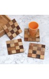 Brown Checked Pattern Wooden Coaster Pack of 4